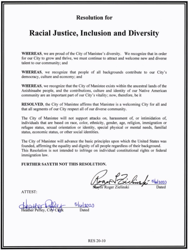 Diversity Resolution adopted by the Manistee City Council